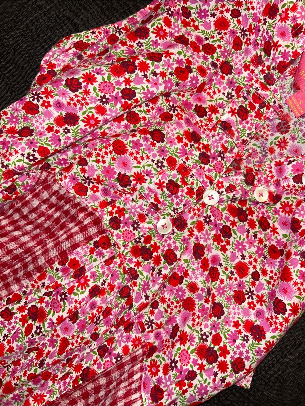 April Cornell Floral Gingham Maxi Dress in Red & Pink - Picture 4 of 6